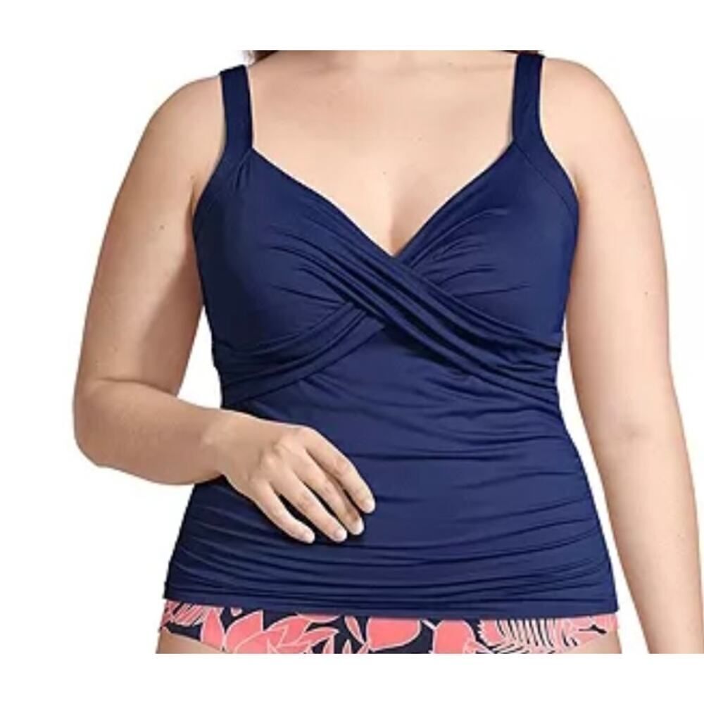NWT Land's End Tummy Control 2-Piece Tankini Swimsuit Navy Blue - Size 16 DD